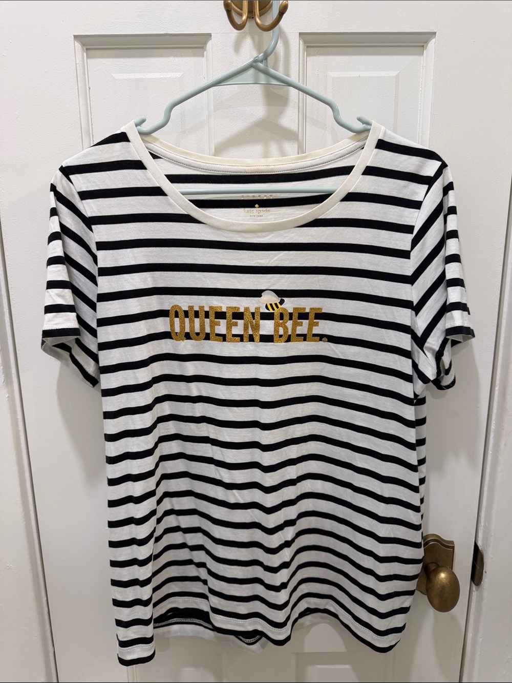 kate spade Black and White Striped 'Queen Bee' Tee with Gold Foil
